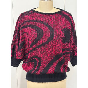 Designers Originals Sweater, Size M, pink and Black swirl ribbed edges